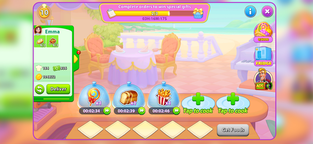 Bingo Journey cooking mini game with food orders and restaurant themed rewards