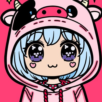 kawaii girl with cow hoodie
