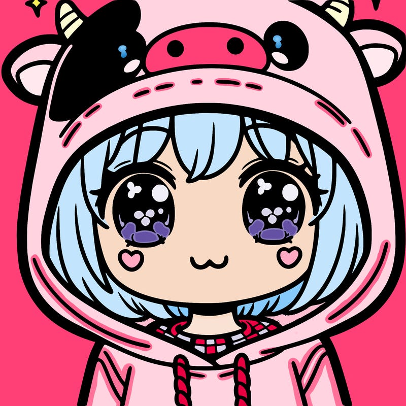 kawaii girl with cow hoodie
