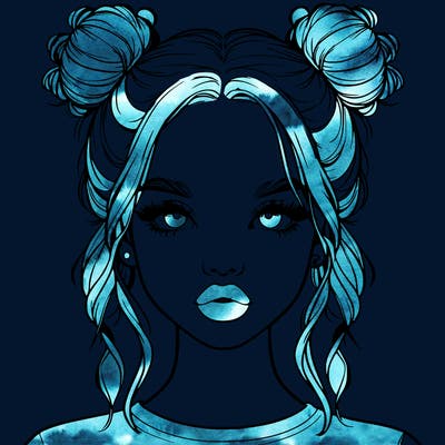 realistic girl with two buns in hair and lips