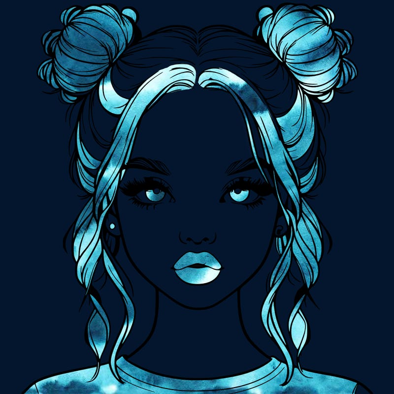 realistic girl with two buns in hair and lips