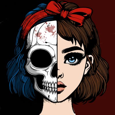 realistic girl with half skull mask