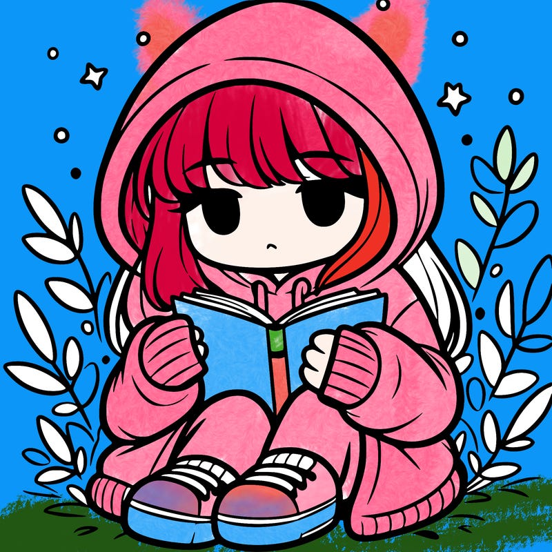 girl in oversized hoodie reading a book