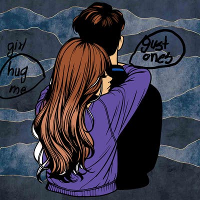 realistic girl hugging boyfriend from back