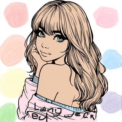 realistic girl with bangs looking over her shoulder