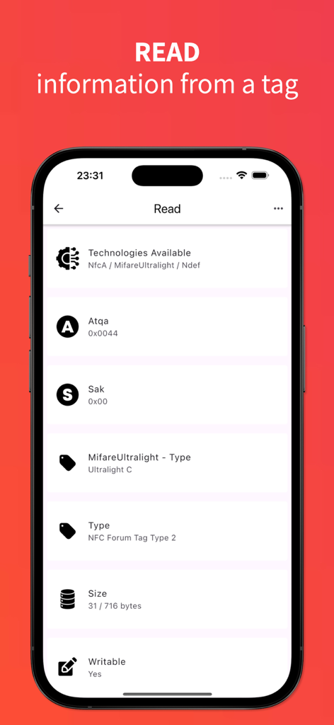 NFC Tools • - NFCタグから読み取られた詳細な技術情報を表示するNFC Toolsアプリのスクリーンショット