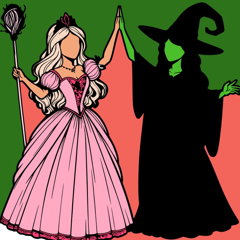 detailed realistic split of a princess and a witch