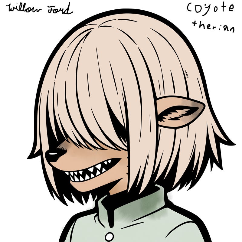sharp teeth deer man with bob haircut