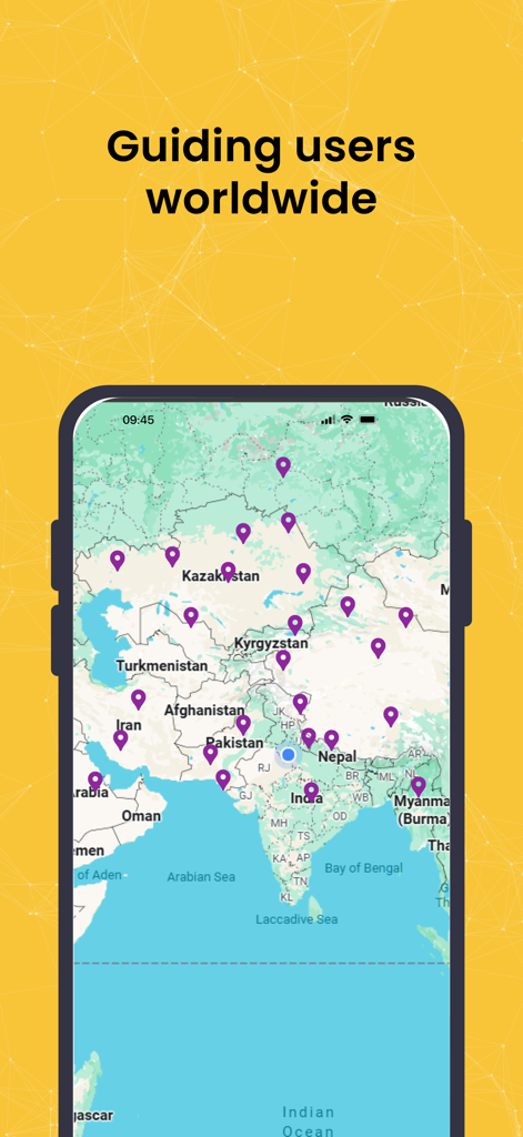 A map with location markers demonstrating AstroKarma global reach and user base.