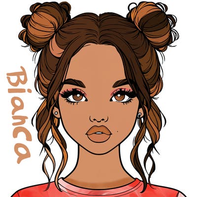 realistic girl with two buns in hair and lips