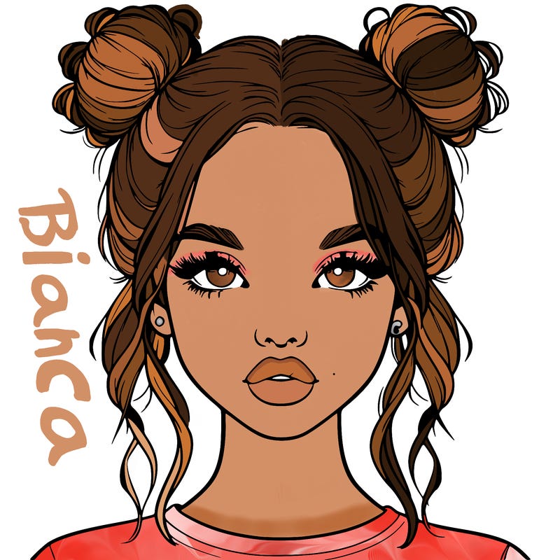 realistic girl with two buns in hair and lips