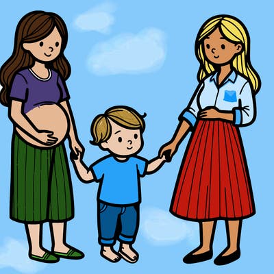 pregnant woman with her wife and 1 child