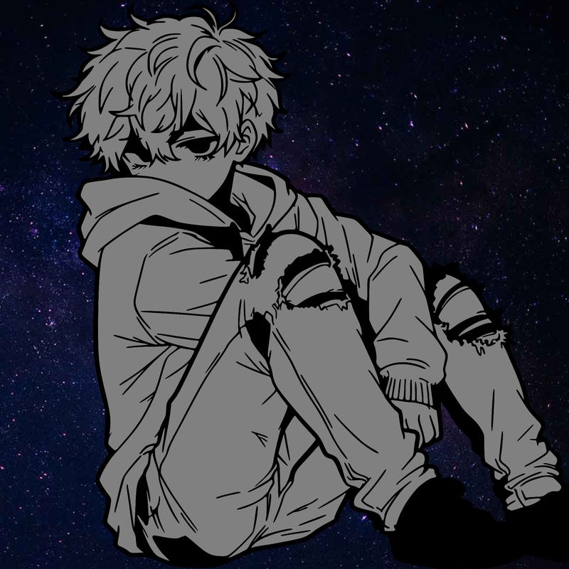 a male hoddie ripped jeans messy hair anime