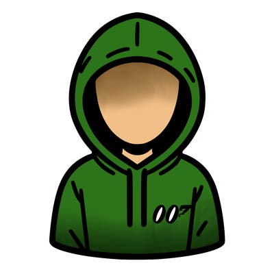 a person with non face waering a hoodie with a small 007 symbol