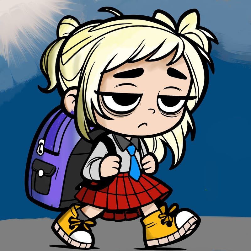 girl going to high school and she is tired