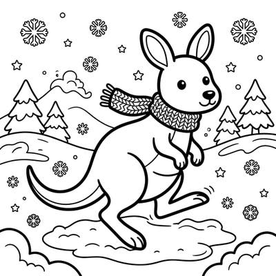 Leap into a delightful winter scene with this charming wallaby coloring page, perfect for young artists. Kids aged 4-8 will love bringing this adorable marsupial and its snowy wonderland to life.