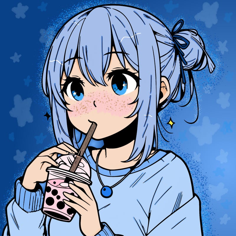 manga character drinking boba