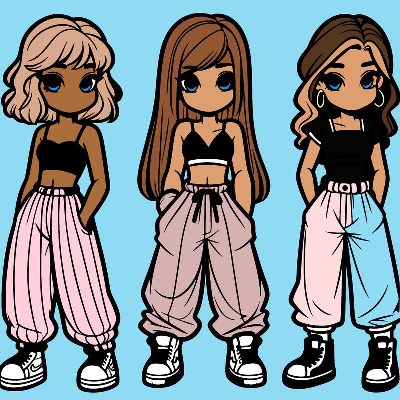 girls in baggy pants and crop top