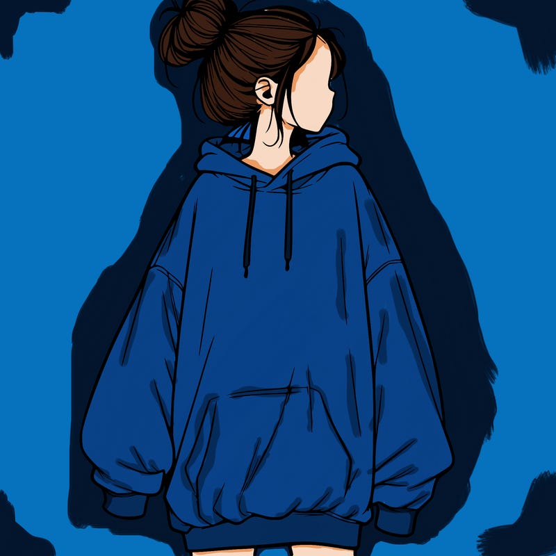 realistic girl with a oversized sweatshirt on and a bun