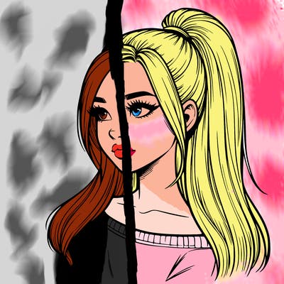 realistic girl with a high ponytail