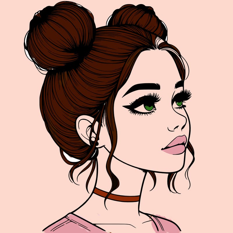 realistic girl with buns on the top of her head