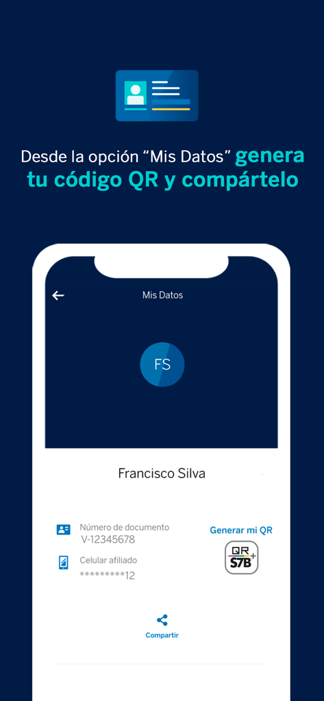BBVA Provincial Dinero Rápido - Pantalla de la aplicación BBVA Provincial Dinero Rápido para generar y compartir un código QR de pago