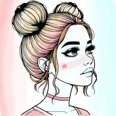 realistic girl with buns on the top of her head