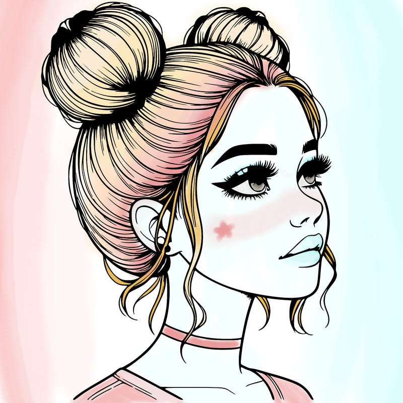 realistic girl with buns on the top of her head