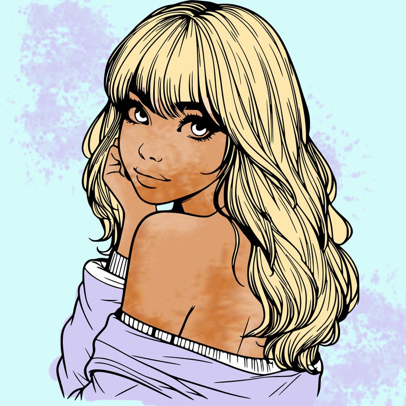 realistic girl with bangs looking over her shoulder