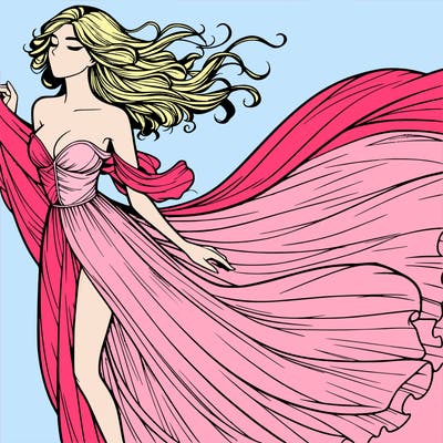 realistic woman in dress flowing the the wind