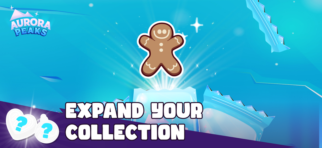 Back2Back: 2 Player Co-op Game - Tela do jogo mobile Back2Back mostrando um personagem de boneco de gengibre para expandir sua coleção em Aurora Peaks