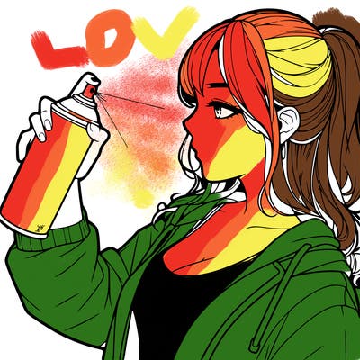a realistic girl spray, painting