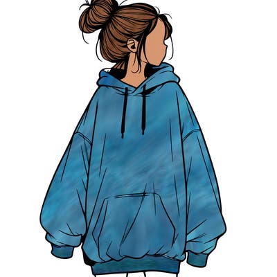 realistic girl with a oversized sweatshirt on and a bun