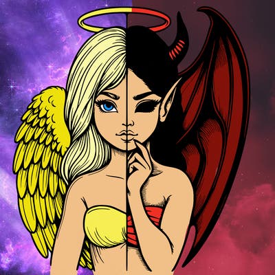 realistic angel half demon