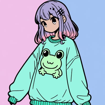 girl wearing frogging sweatshirt