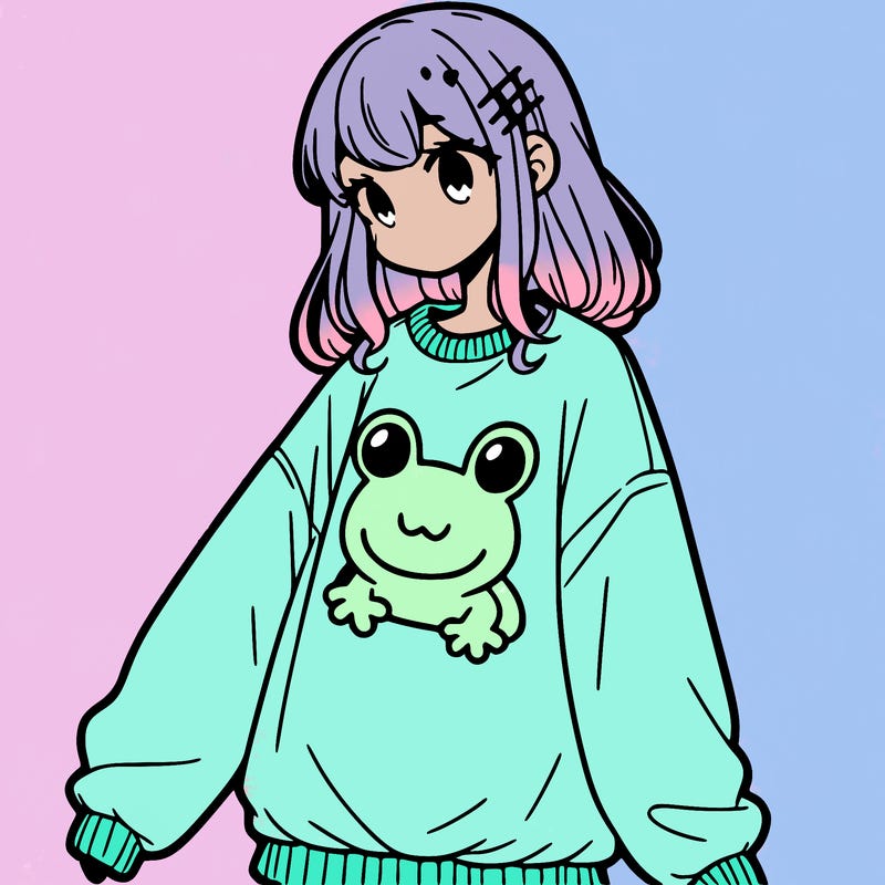 girl wearing frogging sweatshirt