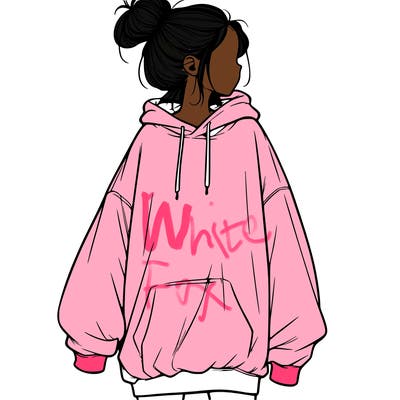 realistic girl with a oversized sweatshirt on and a bun