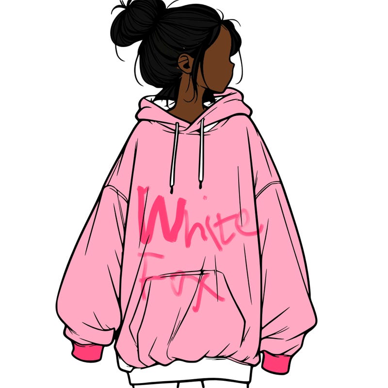 realistic girl with a oversized sweatshirt on and a bun