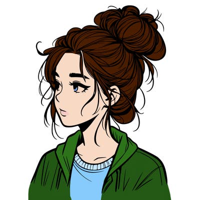 realistic teenage girl with a messy bun