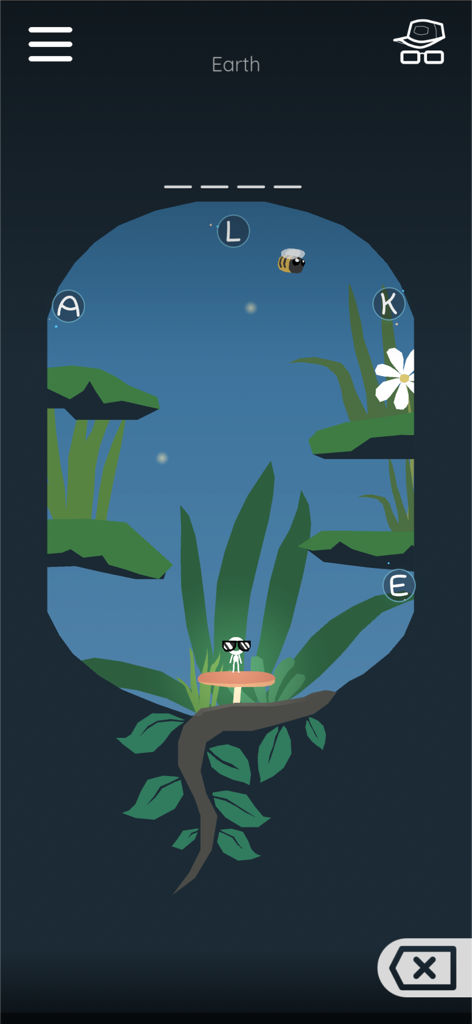 Scattered Verse - A minimalist nature-themed level in the Scattered Verse game where a character collects letters to spell the word Lake.