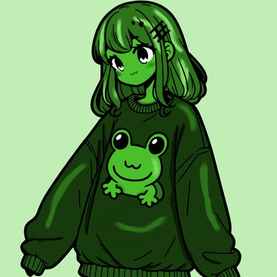 girl wearing frogging sweatshirt