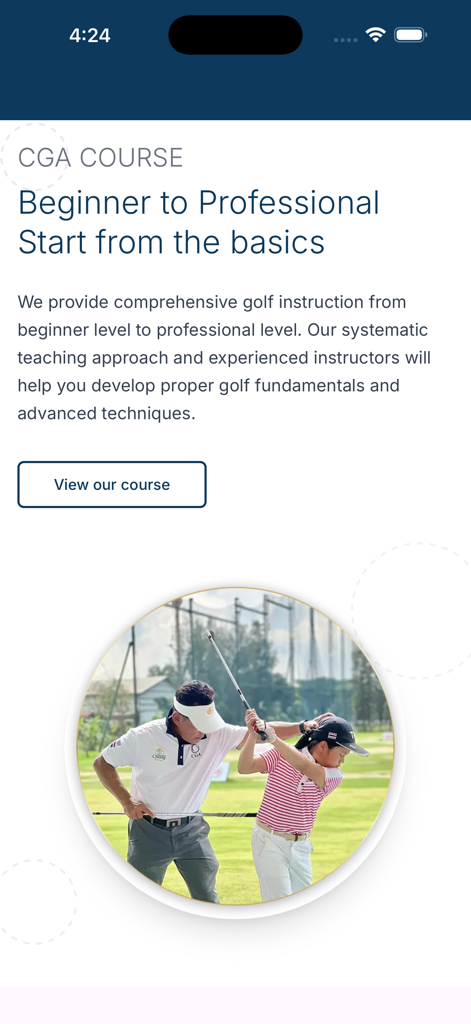 CGA Golf School - A golf instructor guiding a young student on their swing at the CGA Golf School