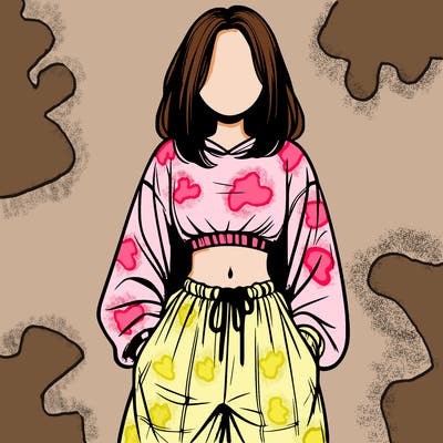 realistic girl faceless with baggy pants and a crop top