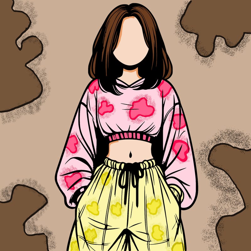 realistic girl faceless with baggy pants and a crop top