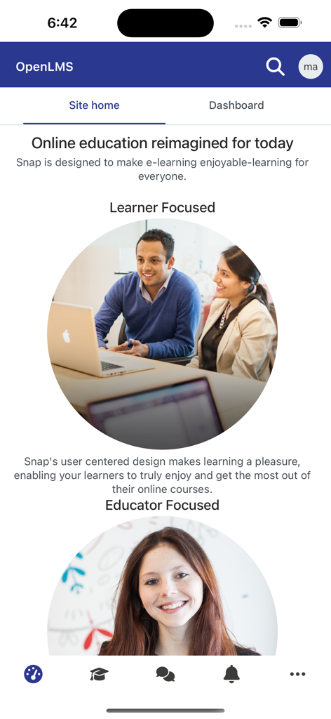 Open-LMS - Open LMSアプリのサイトホームページ。学習者と教育者に焦点を当てたオンライン教育を強調しています