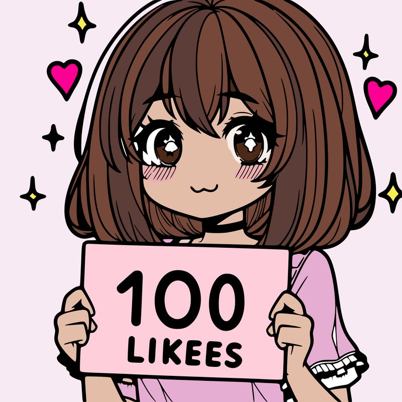 anima girl holding a 100 likes sign in her hand