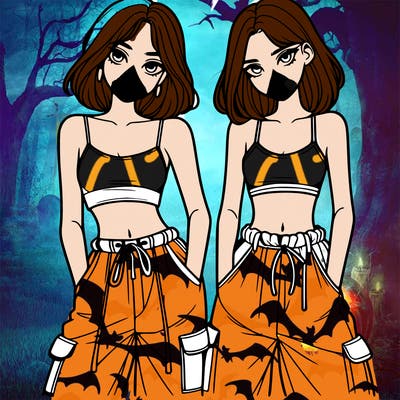 two girls with crop top with baggy pants