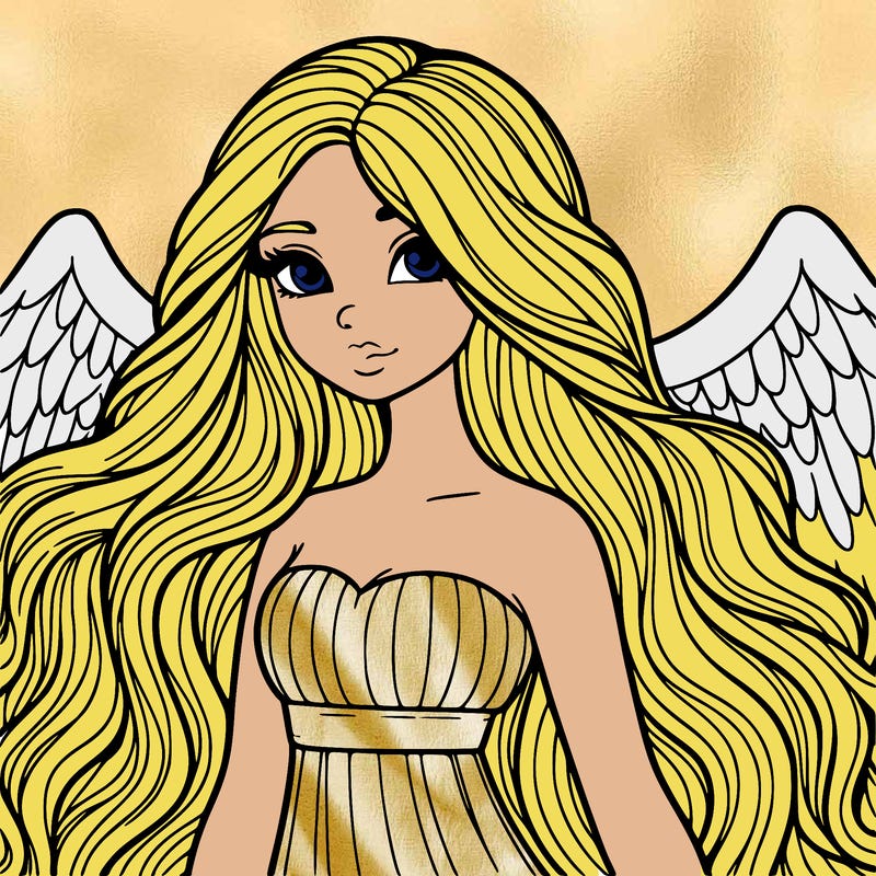 a realistic female angel with long locks