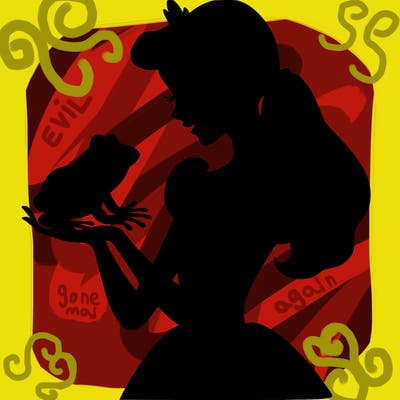 a shadow of a princess holding a frog realistic