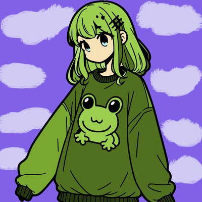 girl wearing frogging sweatshirt